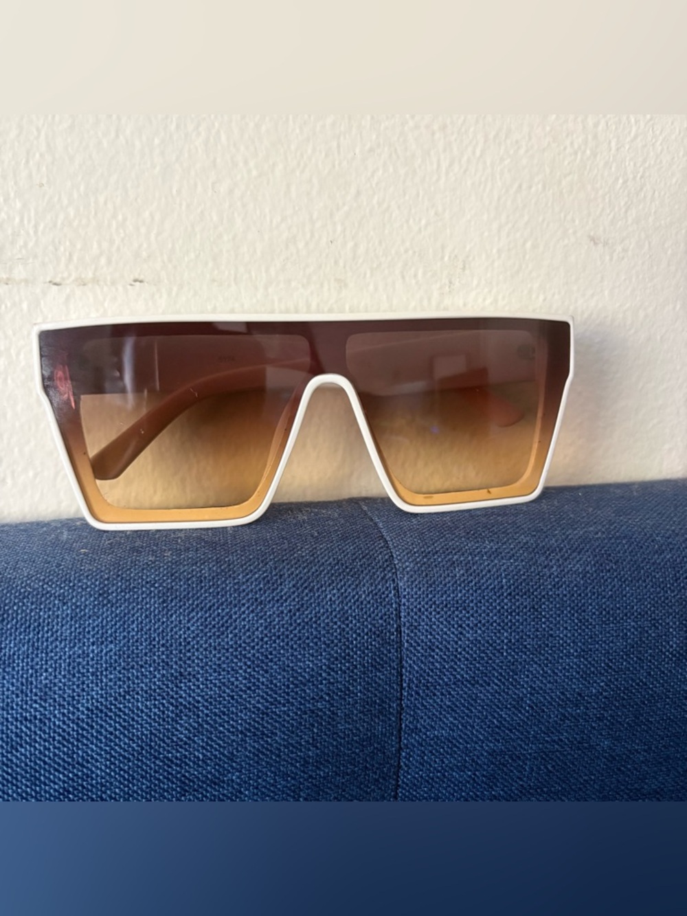 Chunky Shield Sunglasses in White with Brown Gradient Lenses